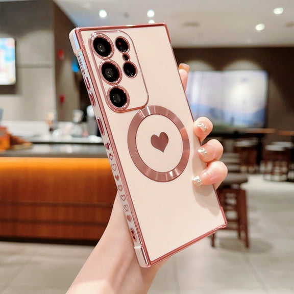 SaniMore Case for Samsung Galaxy S23 Ultra 6.8" 2023, Cute Luxury Soft Plating Bumper Shockproof TPU Thin Lightweight Magnetic Shell Wireless Charging Girly Anti-drop Shell for S23 Ultra, Pink