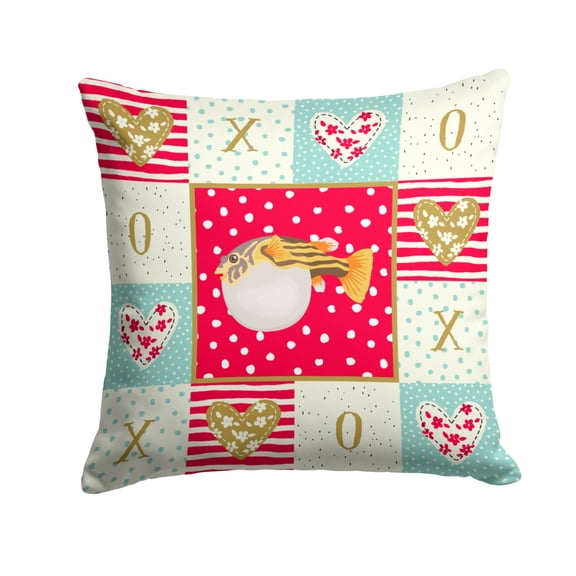 Carolines Treasures CK5496PW1414 Puffer Fish Love Fabric Decorative Pillow  14Hx14W multicolor