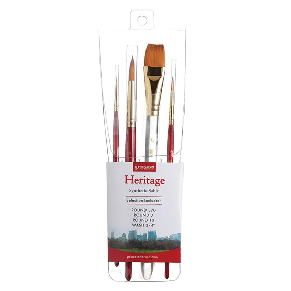 Princeton Heritage, Serie 4050, Set de 4 Pinceles Sintéticos de Marta para Acuarela