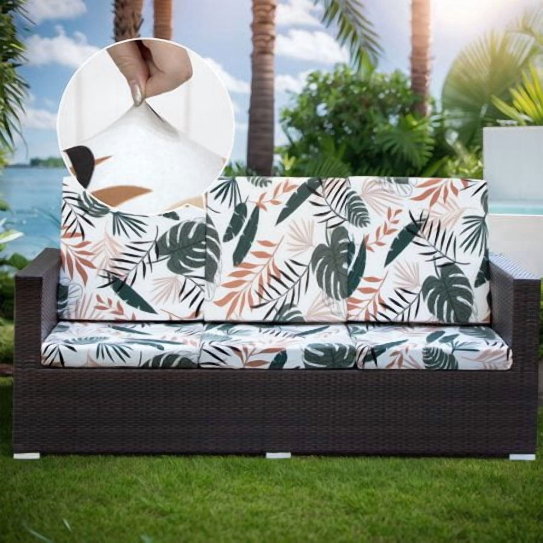 SHANNA 8 Pack Printed Patio Stretch Sofa Cushion Covers, Floral Pattern Outdoor Sofa Cushion Covers, Replacement Washable Couch Chair Cushion Covers Porch Patio Furniture Protector