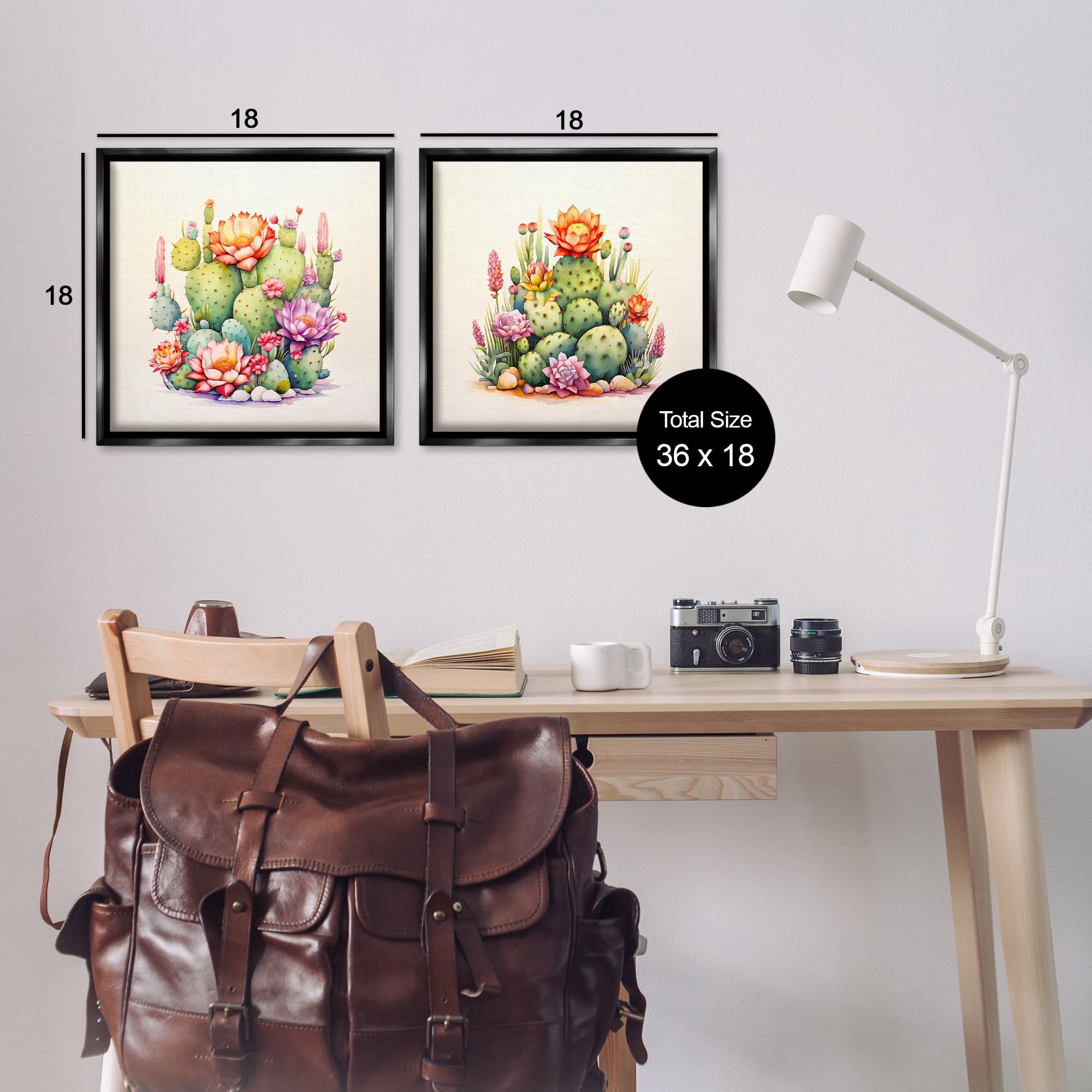 Stupell Industries Desert Spring Cactus Flowers Plants & Flowers Painting Black Floater Framed Canvas Art Print Wall Art, 18 x 18, Set of 2
