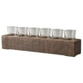 thumbnail image 1 of Benjara BM209418 6 Glass Candle Holders with Rectangular Wooden Base, Brown & Clear, 1 of 5