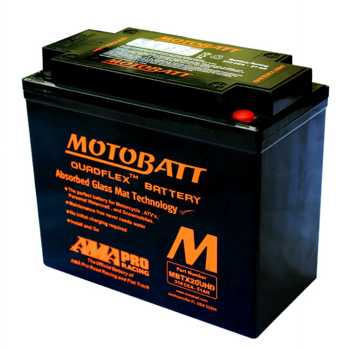 MotoBatt MBTX20UHD 21Ah 310 CCA AGM Powersports Battery replaces YTX20HL