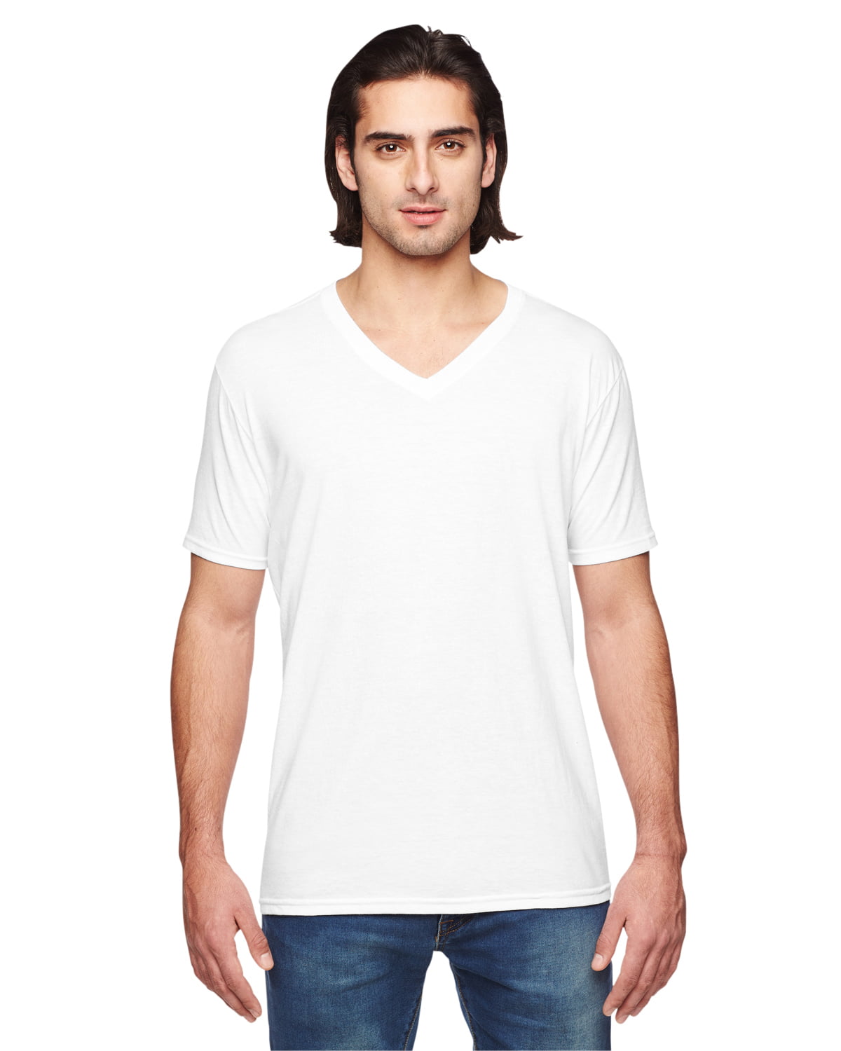 Anvil Mens V-Neck T-Shirt Fashion Plain Cotton Blank Summer Casual TOP Tee Shirt 