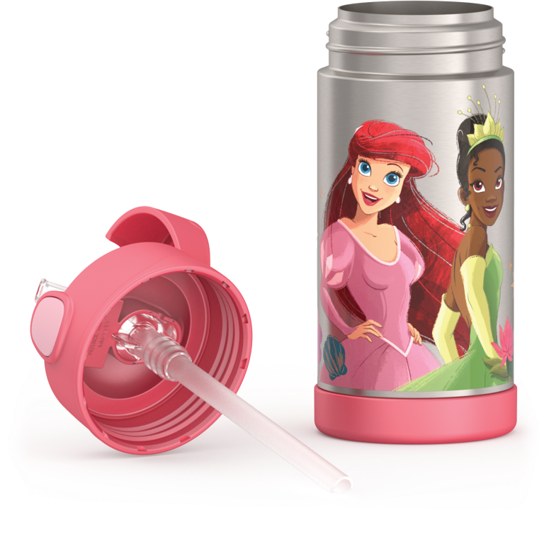 Thermos Kids Stainless Steel Vacuum Insulated Funtainer Straw Water Bottle,  Princess, 12 fl oz 