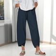 thumbnail image 3 of Ettsollp Women Pants Breathable Elastic Waist Retro Ethnic Style Solid Color Cropped Pants Wide Leg Casual Trousers, 3 of 8