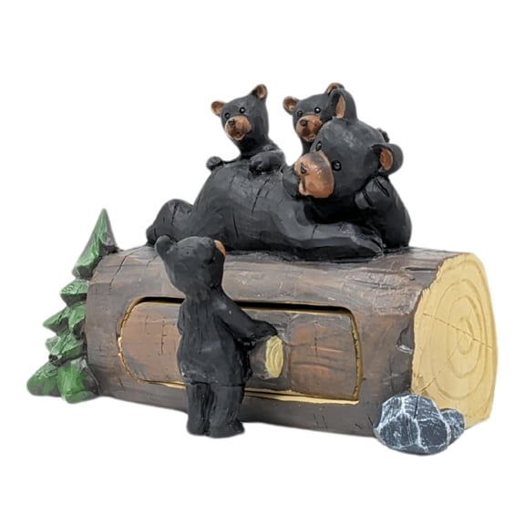 Rustic Bear Family Trinket Box – Black Bear Resin Keepsake Holder for Small Jewelry, Keys, or Coins – Woodland Figurine Storage for Dresser, or Entry Table – Charming Cabin and Lodge Décor Accent