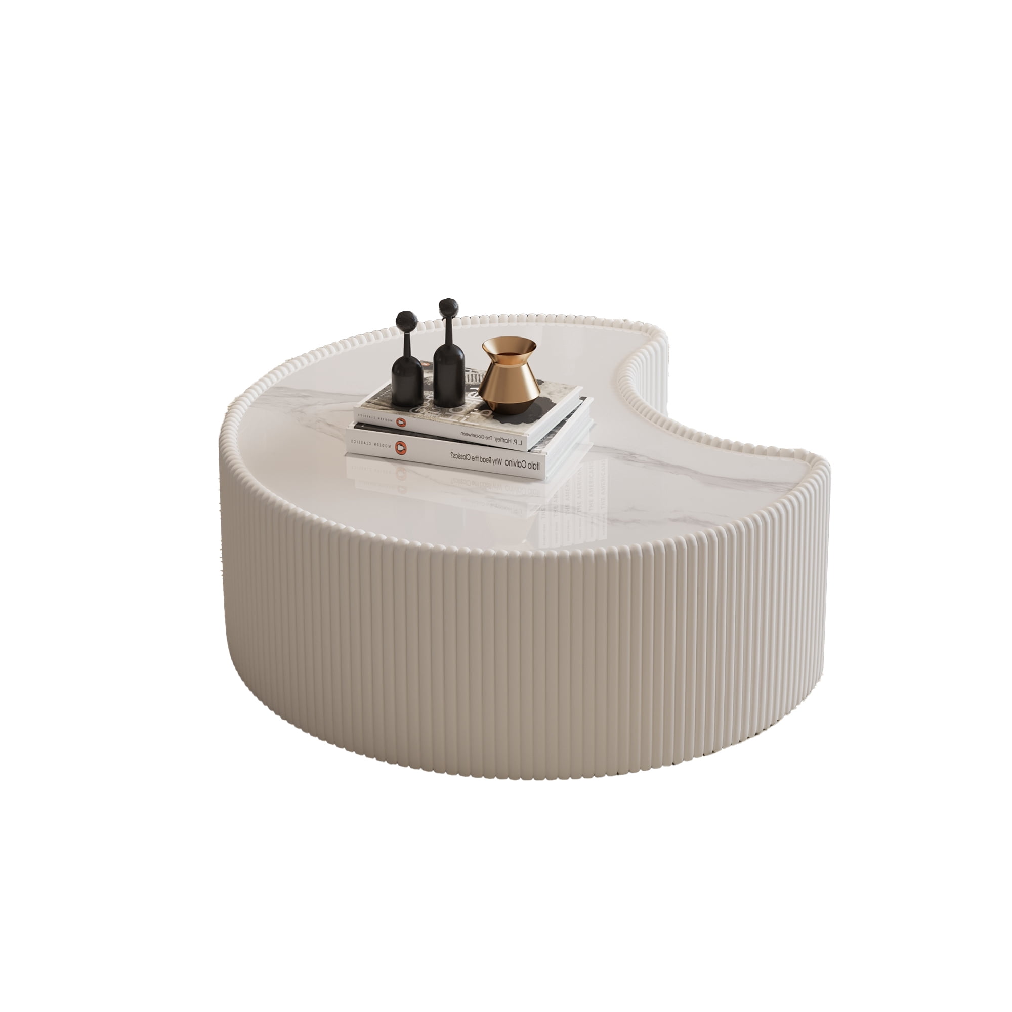 Leumius Light Sintered Stone Top Stylish Irregular Shape Leather Coffee modern Sofa Table for Small Space Living Room Bedroom White