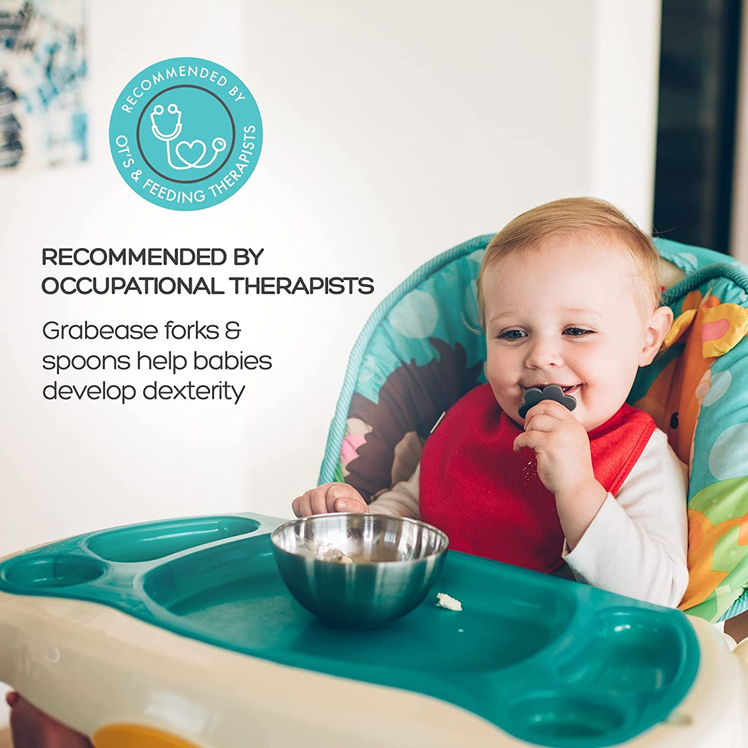Grabease Baby and Toddler Self-Feeding Utensils – Spoon and Fork Set for  Baby-Led Weaning – Made of Non-Toxic Plastic – Featuring Protective  Barriers to Prevent Choking and Gagging 
