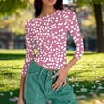 thumbnail image 4 of Qingpeng Plus Size 3/4 Length Sleeve Shirts for Women Floral Print Basic Tees Slim Fit T Shirt Crew Neck Crop Tops Size S-3XL, 4 of 8