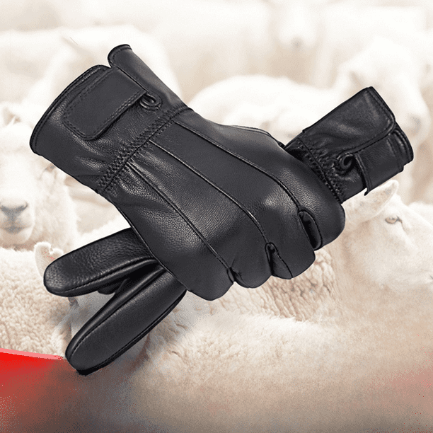 Guantes de invierno de piel auténtica para hombre, guantes de motociclista con forro polar para mujer, guantes de piel de oveja con forro polar para exteriores, guantes para coche eléctrico a prueba