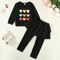 thumbnail image 2 of 3T Baby Girls Clothes 4T Girls 2PCS Fall Winter Outfits Set Heart Print Round Neck Toddler Girls Long Sleeve Top Pants Set Black, 2 of 8