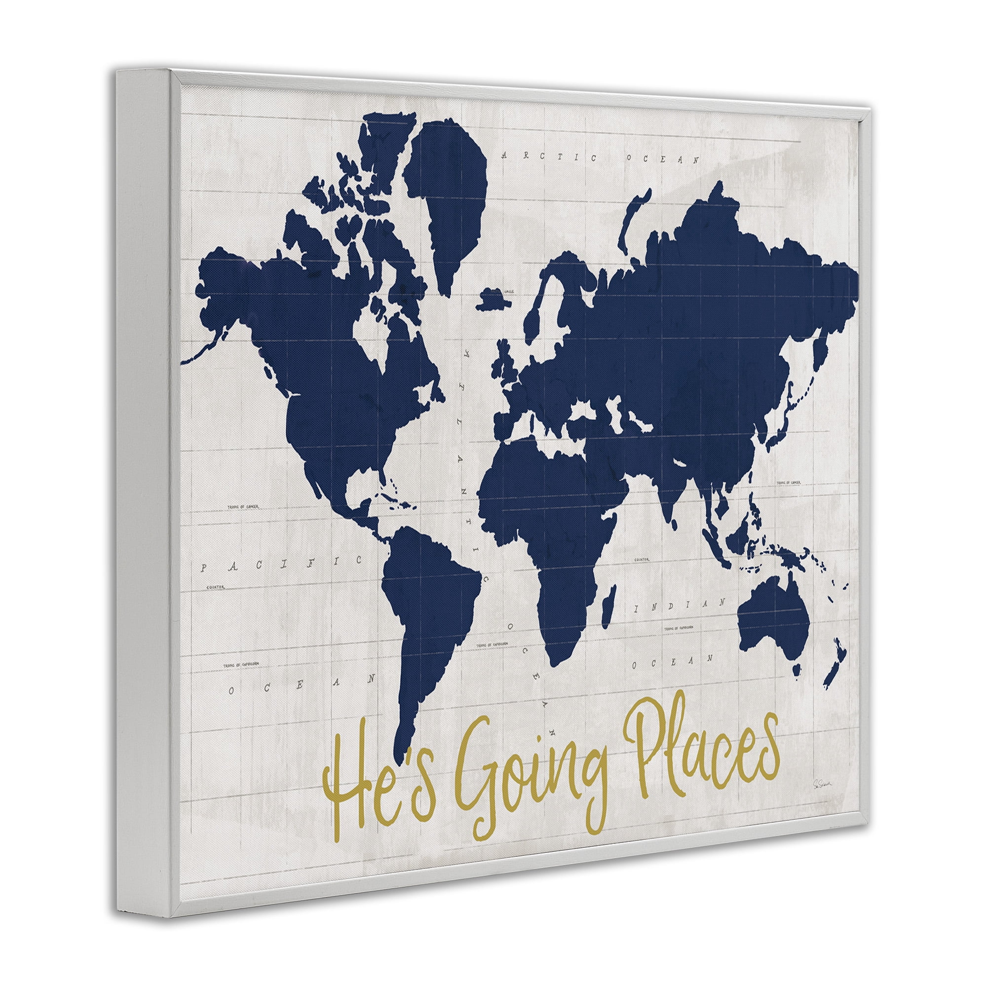Stupell Industries Going Places Boy's Map Town & City Painting White Framed Art Print Wall Art, 14 x 11