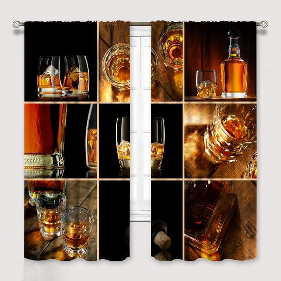 Wine Glass Kitchen Curtains, Red and White Wine Bottle Patterned Window Treatments for Living Room Bedroom Dining Kitchen Cafe Decor, Rustic Farmhouse Blackout Drapes 2 Panel Sets55x63 Inch