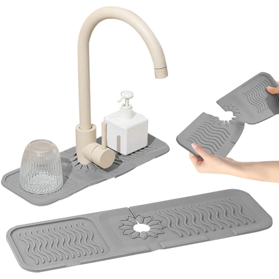 Dmxedts Foldable Silicone Kitchen Sink Faucet Mat, 18in, Draining and Splash-Proof Mat, Keeps Countertops Dry, Suitable for Kitchen and Bathroom Sinks, Black, 45.7cm×13.5cm/18in×5.3in