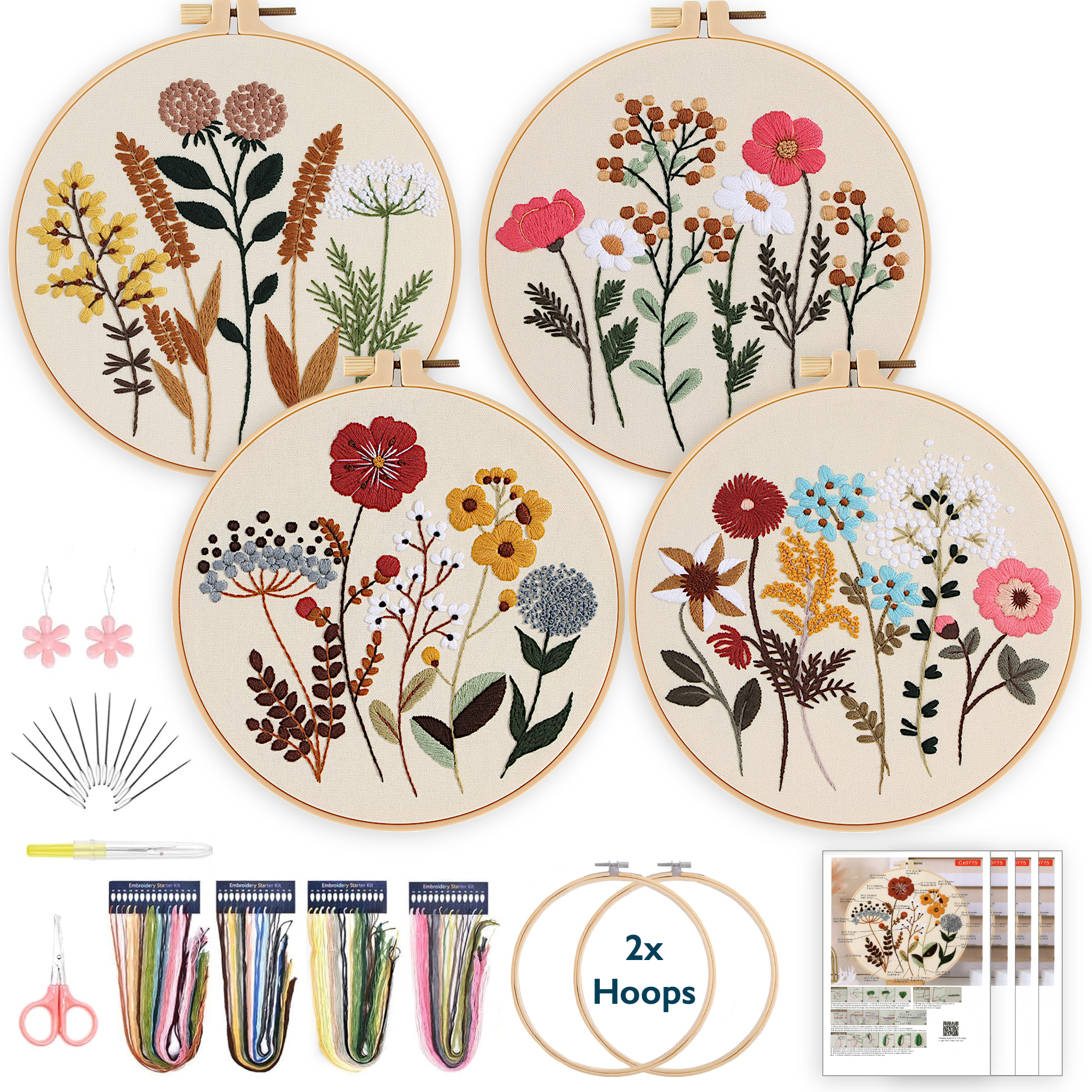 ComfiTime Embroidery Kit, 4 Floral Patterns photo 1
