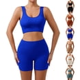 thumbnail image 6 of Women Seamless Ribbed Yoga Sets Workout 2 Pc Gym Ribbed Crop Tank Bar And Shorts, 6 of 11