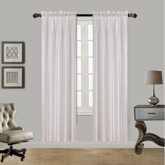 2PC MR2 IVORY SOLID SILK SEMI SHEER ROD POCKET WINDOW CURTAIN PANEL LIGHT FILTERING 55" W X 95" L EACH PC