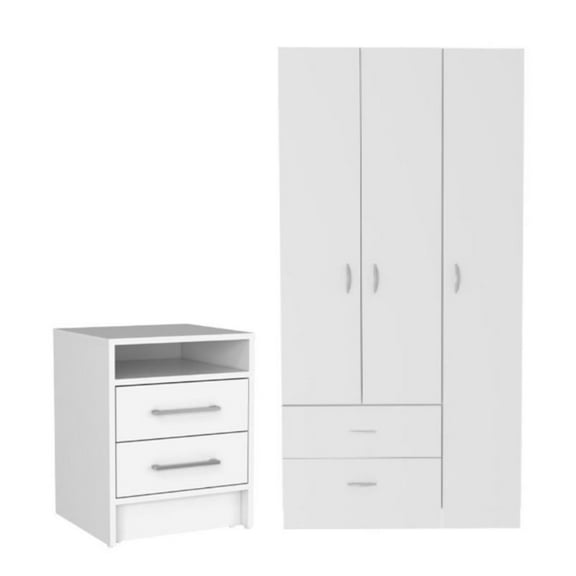 Home Square 2-Piece Set with Engineered Wood Nightstand & Armoires in White
