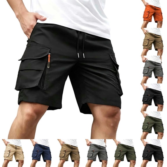 Mens Cargo Shorts Multi-Pocket 7" Inseam Lightweight Quick Dry Elastic Waist Drawstring Short Pants Outdoor Hiking Summer Wear