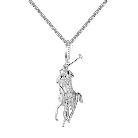 Horse Charms Pendants - Sterling Silver Jockey Polo Horse Pendant Sports 24