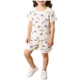 thumbnail image 1 of Wo-Fusoul Ensemble de Pyjama à Manches Courtes Haut et Short pour Garçons et Filles, Col Rond, devant à Boutons, Imprimé Floral, Taille Élastique, Ensemble 2 Pcs, Jaune, Tailles de 6 Mois à 8 Ans, 1 of 8