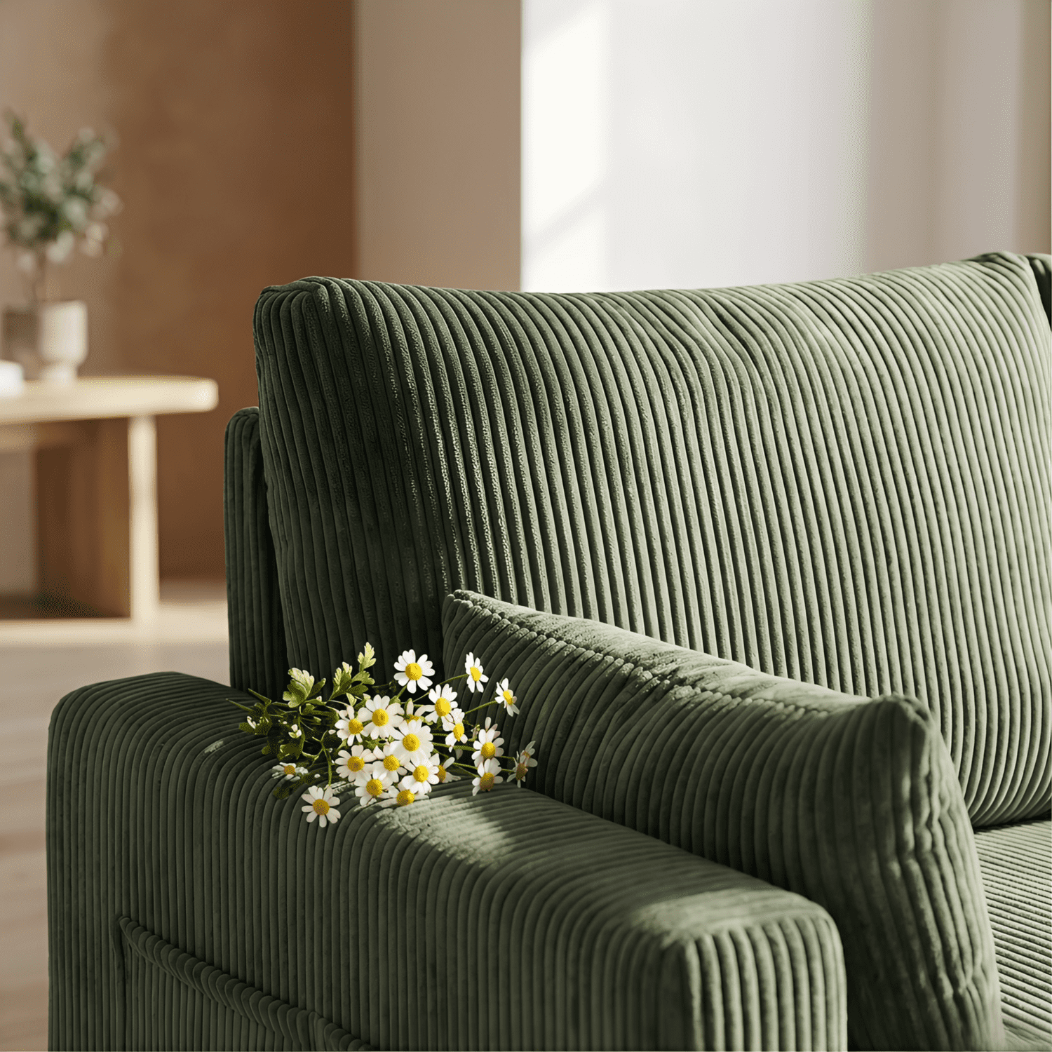 Leumius Sectional Sofa with Pull Out Sofa Bed,L Shaped Corduroy Sofa Couch with Storage Chaise,3 Seater Convertible Sectional Couch for Small Living Room, Apartment, Office,Olive Drab