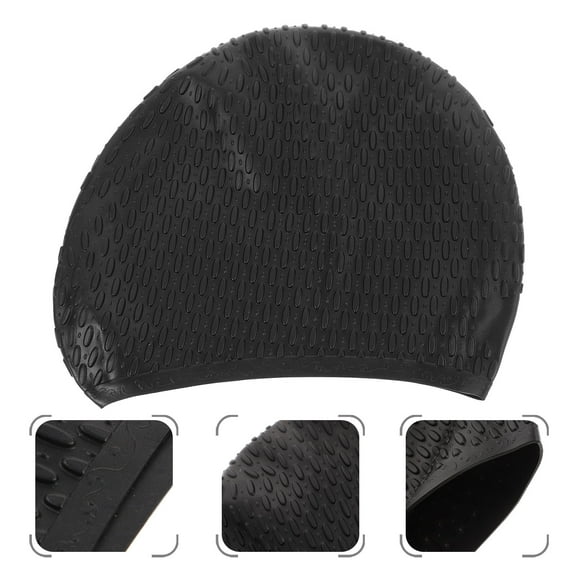 SWETRACE Waterproof Swim Cap 1Pack Adult Swimming Hat for Women and Girls Black Silicone 11.4x7.5x0.2in