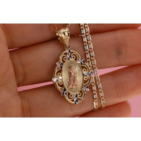 14k Solid Gold Virgin Mary Heart Pendant