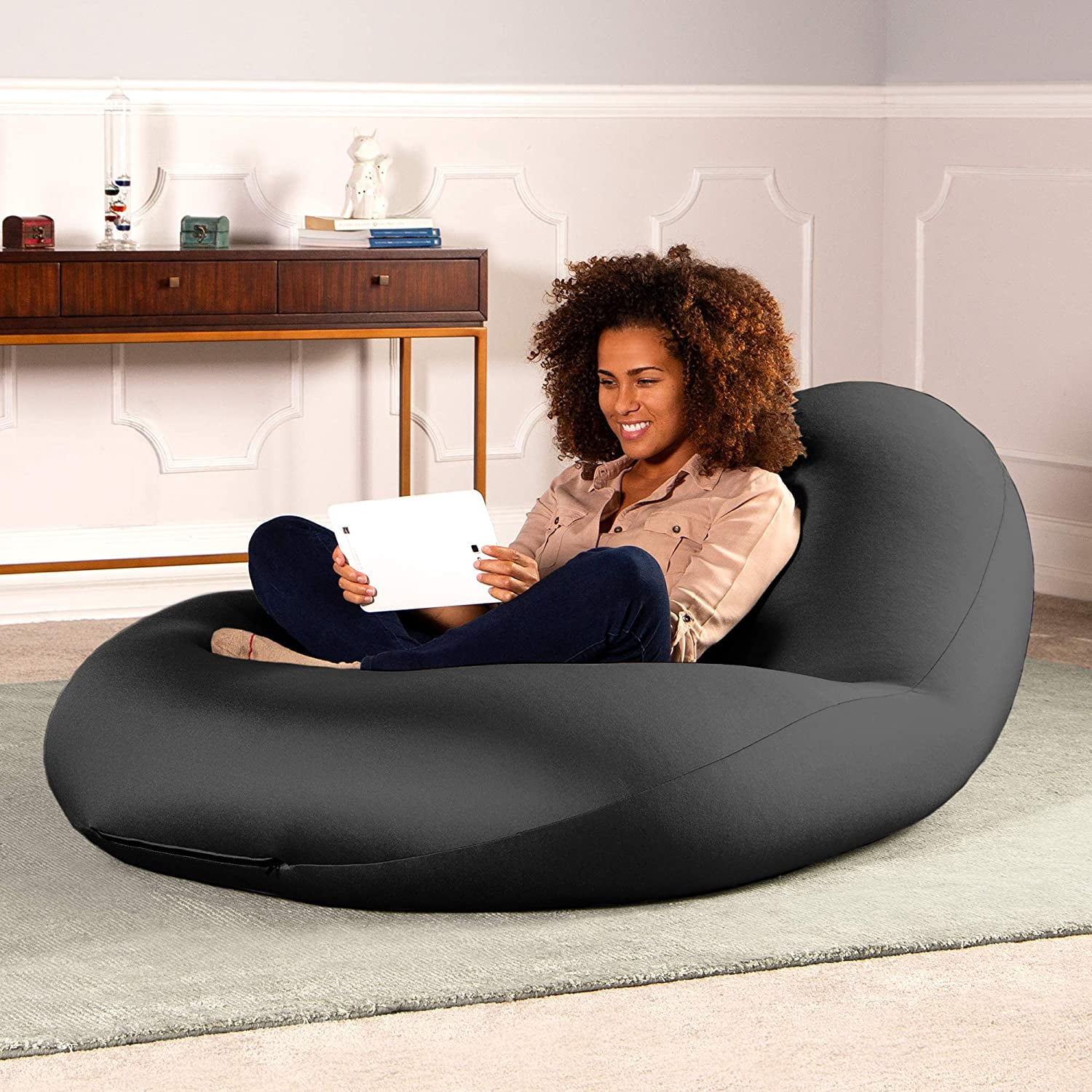 Jaxx Nimbus Spandex Bean Bag Chair for Adults-Furniture for Rec, Family Rooms and More, Large, Black