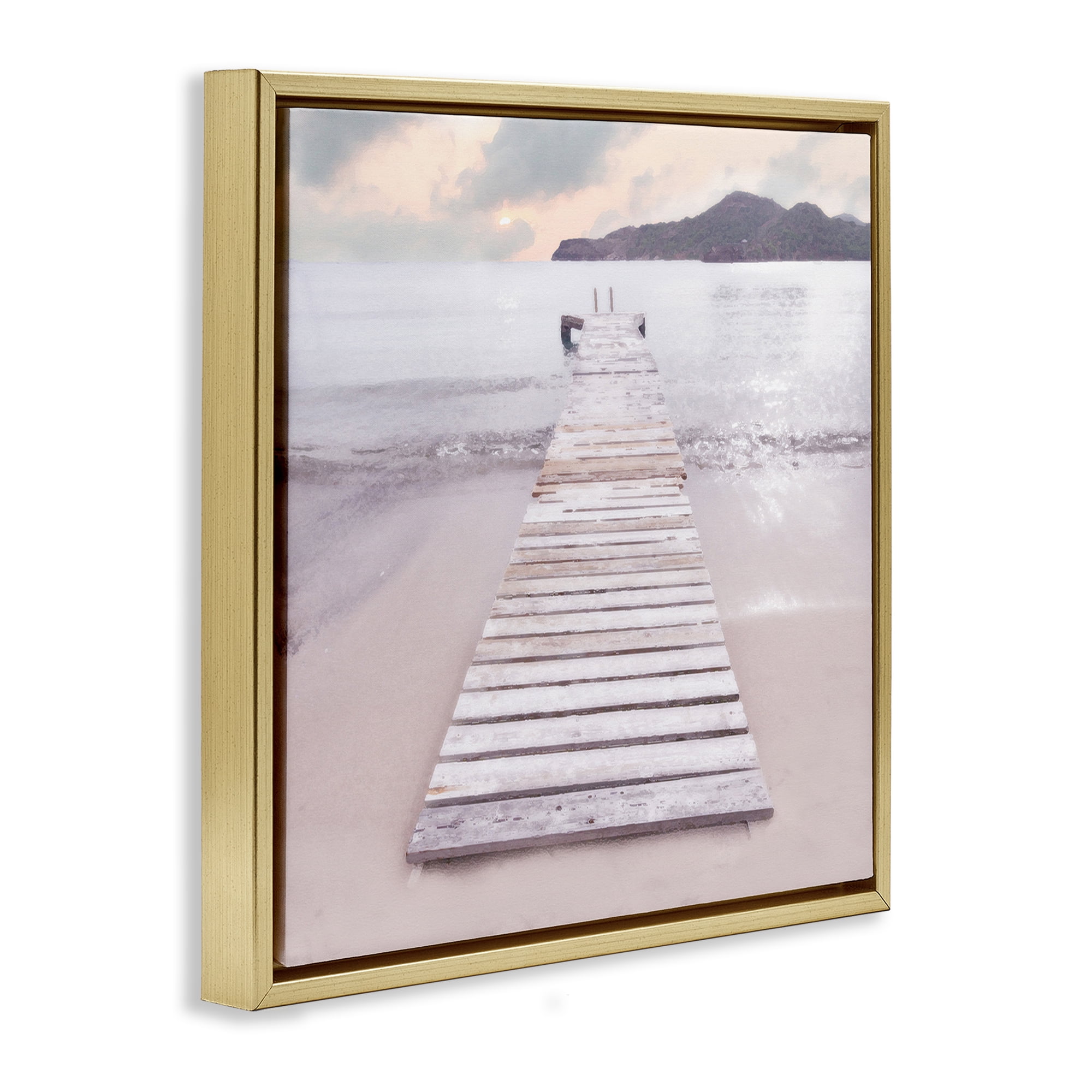 Stupell Industries Zen Beach Dock Landscape Painting Gold Floater Framed Canvas Art Print Wall Art, 25 x 25