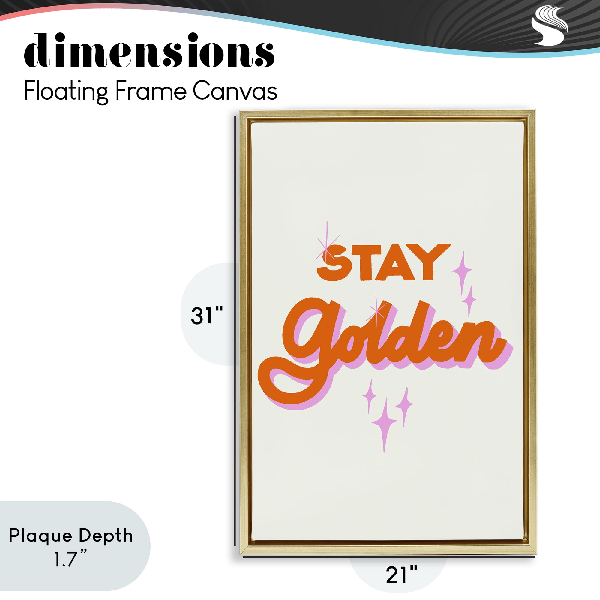 Stupell Industries Stay Golden Retro Letters Gold Framed Floater Canvas Wall Art, design by Indira Prieto | IndySign