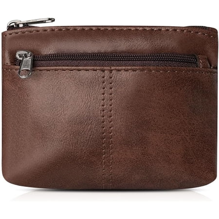 Coin Purse Retro Oil-wax Leather Coin Pouch Change Purse for Women Small Change Wallet Zipper Coin Bag with Multi Pockets for Cards Coin Change (Brown)
