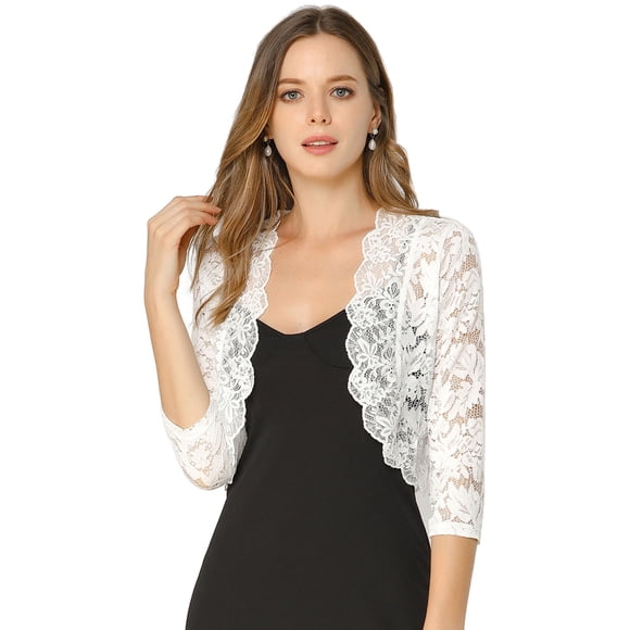 INSPIRE CHIC Women's Elegant 3/4 Sleeve Sheer Lace Floral Open Front Bolero Shrug