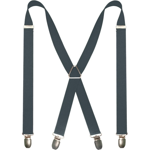 Mens Solid Color Suspender with 4 Clips Adjustable Braces