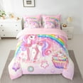 thumbnail image 2 of Feelyou Kawaii Unicorn Bedding Comforter Set 7 Pieces for Girls, Cartoon Star Rainbow Queen Bedding Sets, Princess Pink Queen Sheet Sets, Cute Cupcake Bedroom Decor, 2 of 8