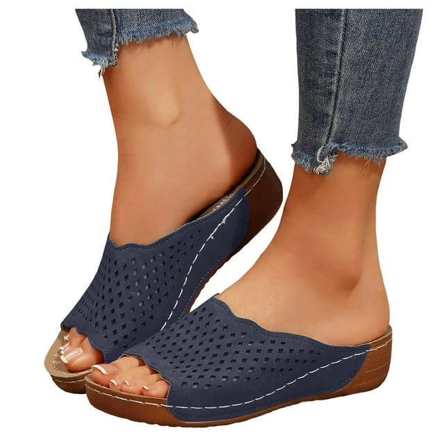 Womens Wedge Orthopedic Sandals 2025 Comfortable Leather Arch Support Orthotic Platform Walking Dress Slip on