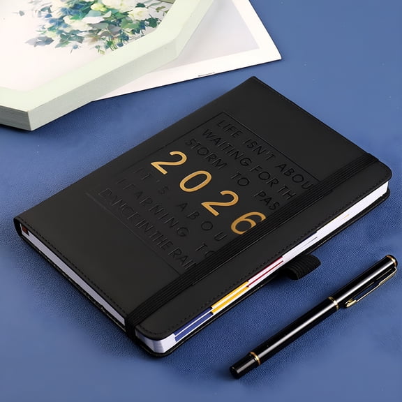 CCOCC 2026 Daily Planner with Hourly Schedule,Leather Cover,Elastic Pen Slot & Multifunctional Pages,Gift for Efficient Life Planning