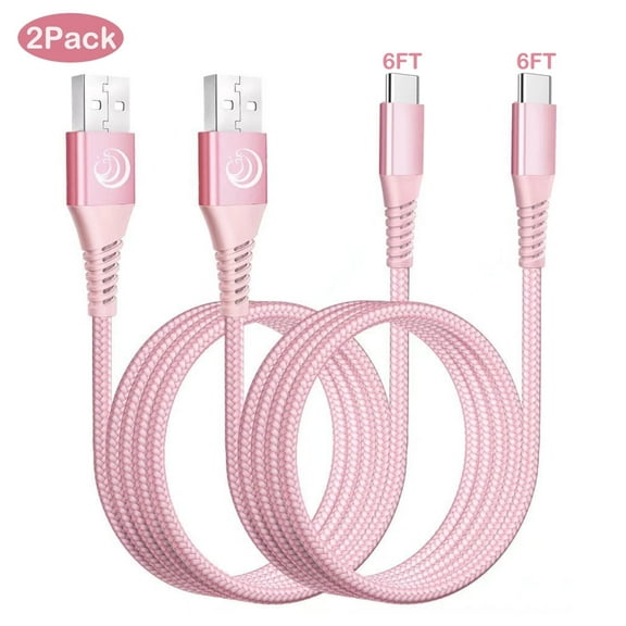 USB C Cable, C Type Charger Cable Phone Charger Cord 6ft 2Pack, USB C Fast Charging Cable for Samsung Galaxy, Pink