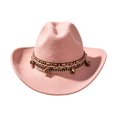 thumbnail image 3 of Western Cowboy Wide Brim Felt Hat, Women Boho Ethnic Tassel Band Fedora Hat Solid Color Four Season Party Daily Outdoor Fashion Hat(Pink), 3 of 6