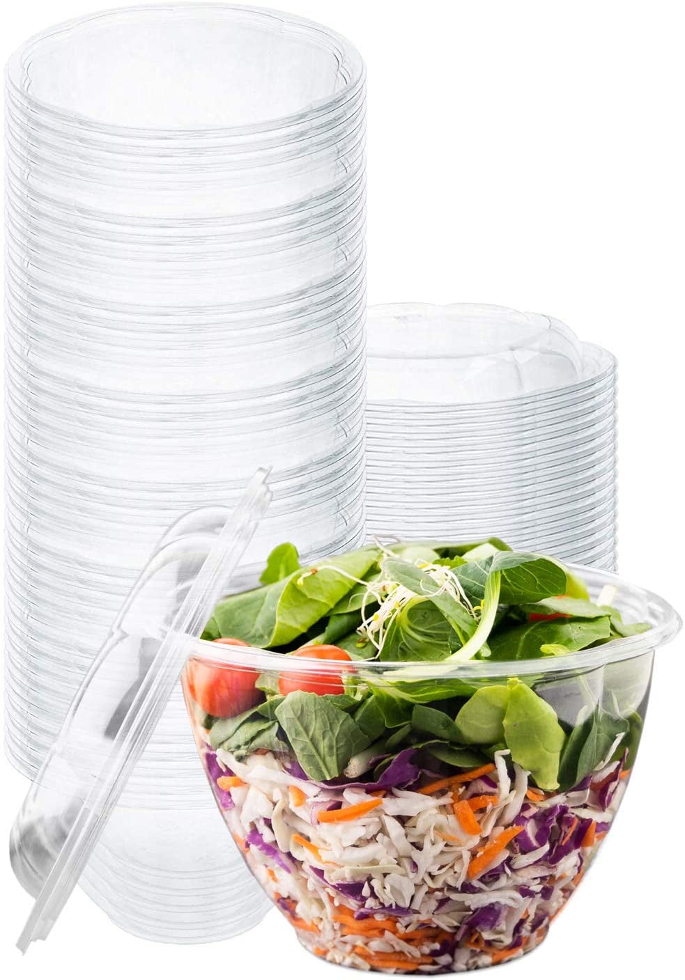 15 48 oz Clear Plastic Salad Bowls with Airtight Lids BPA Free Food Containers 