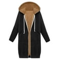 thumbnail image 3 of Aboser Zip Up Long Hoodies for Women Winter Fleece Lined Jackets Loose Long Sleeve Hooded Sweatshirts Drawstring Casual Hoodie Coats with Pockets Black XXXL, 3 of 8