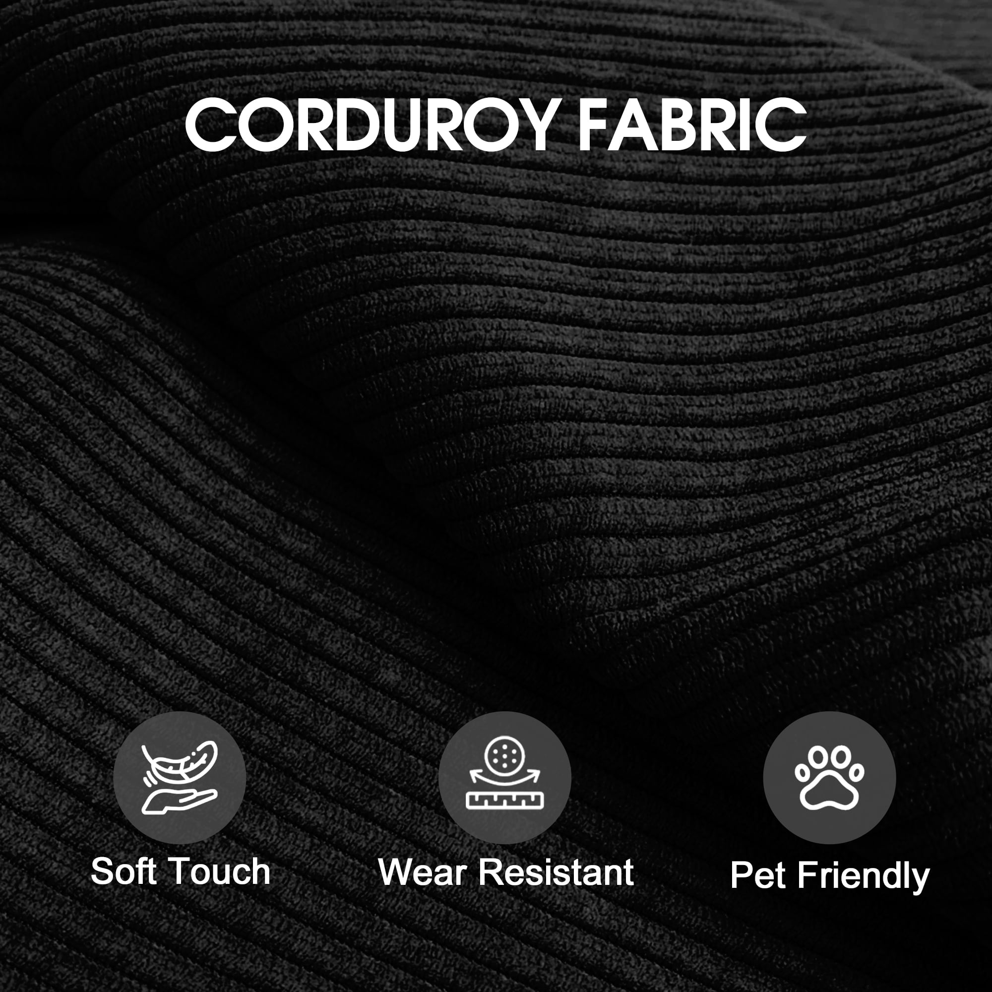 AISWORD Convertible Sleeper Sofa Bed with Cylindrical Pillow, Corduroy Folding Mattress Couch with Fixed-Shape Frame, Floor Sofa Lounge Couch, Black