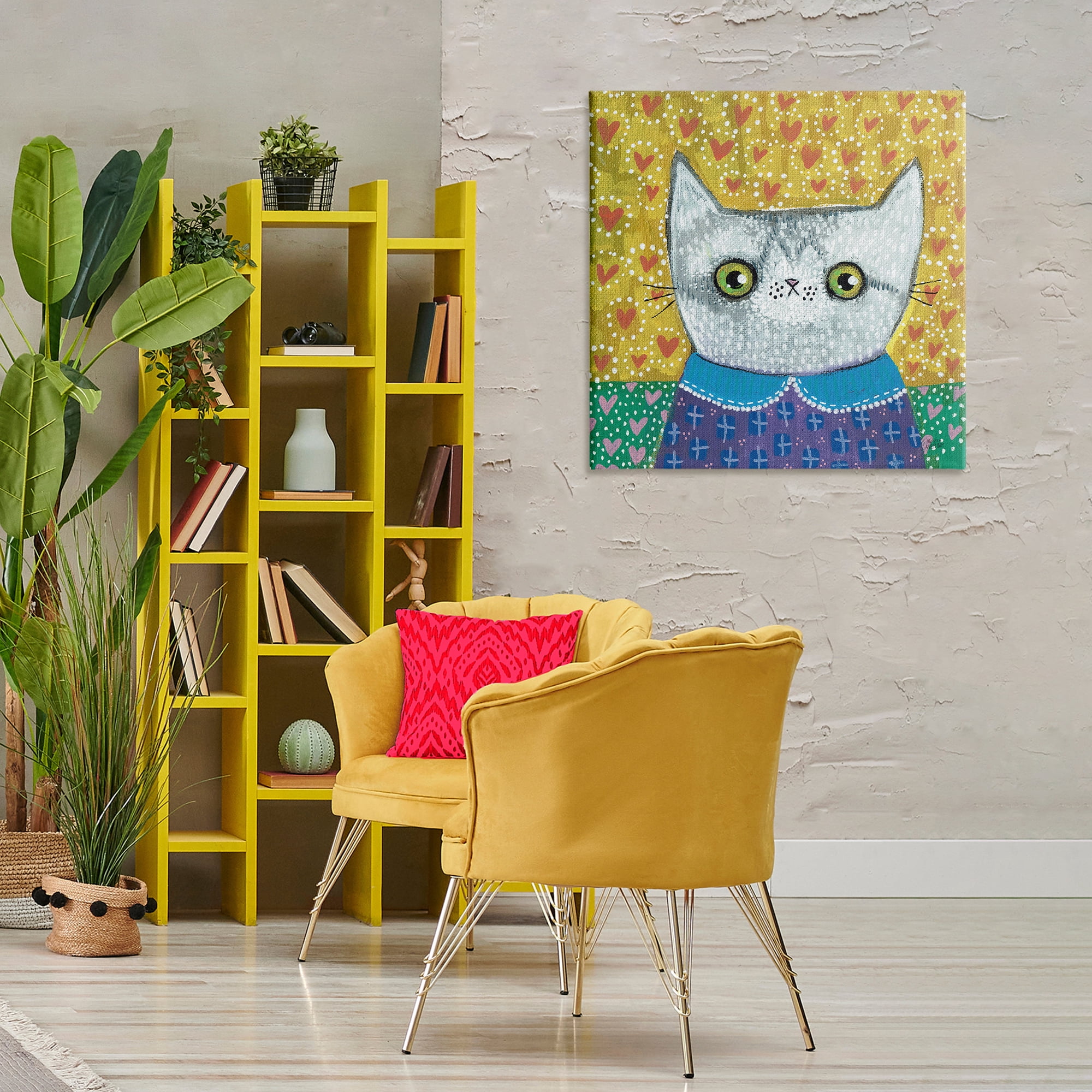 Stupell Industries Kitten with Fun Patterns Animals & Insects Painting Gallery Wrapped Canvas Art Print Wall Art, 30 x 30