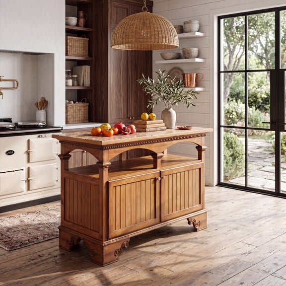 Christopher Knight Home 47" Vintage Wood Kitchen Island with Storage Cabinet and Open Shelf, Walnut