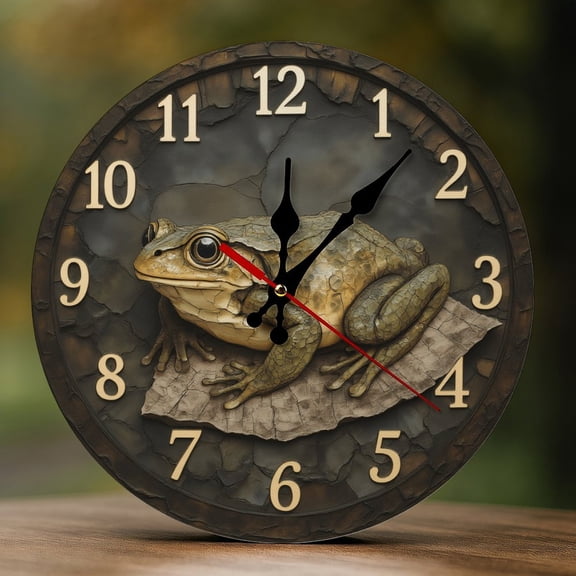 Wall Clock Decorative - Rustic Green Frog-A Print 2D Vintage Wall Clocks Battery Operated Silent Non-Ticking for Bedroom, Living Room, Kitchen, Office, Classroom, 10 Inch