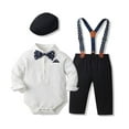 thumbnail image 3 of FYDUU Toddler Boy Clothes Sets Baby Boy Clothes Suit Long Sleeve Dress Shirt Suspenders Pants Beret Hat 3Pcs Sets Toddler Gentleman Outfit,White,12-18 Months, 3 of 3