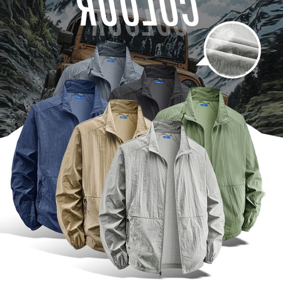 Zysthvn Fall Mens Zip Up Jacket Outdoor Lightweight Casual Mens Coats Solid Sun Protection with Pockets Quick Dry Hiking