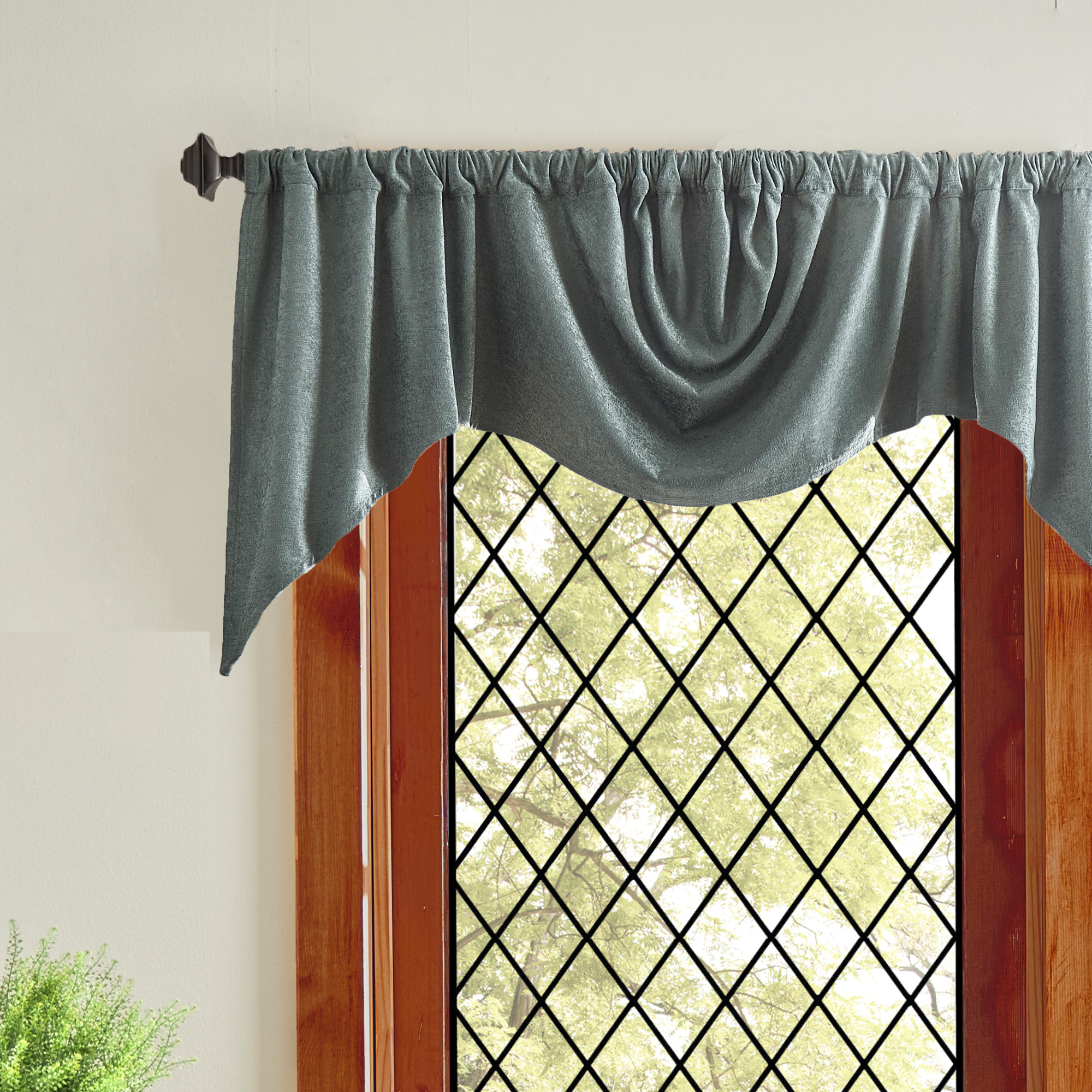 Martha Stewart Naples Chenille Argentina Shaped Valance, Olive, Green, Rod Pocket, Light Filering, Indoor, 1 Piece, Adult, 72"x 28"