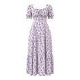 thumbnail image 3 of ASEIDFNSA Women Floral A Line Dress Square Neck Puff Sleeve Smocked Summer Midi Dress, 3 of 4